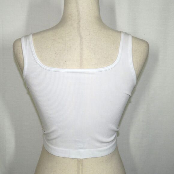 OQQ White Ribbed Seamless Stretchy Square Neck Cropped Tank Top Size Large - Picture 5 of 6